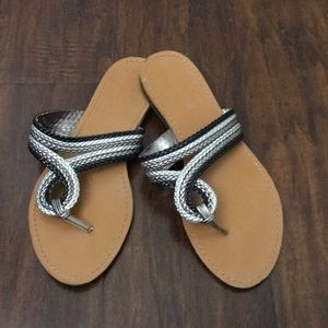 Silver black and gold roped sandal shoes size 7